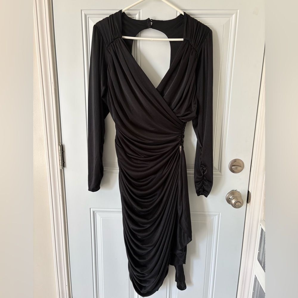 Vintage 80s Abby Kent Black Draped Ruched Victorian Gothic Party Dress Size 12